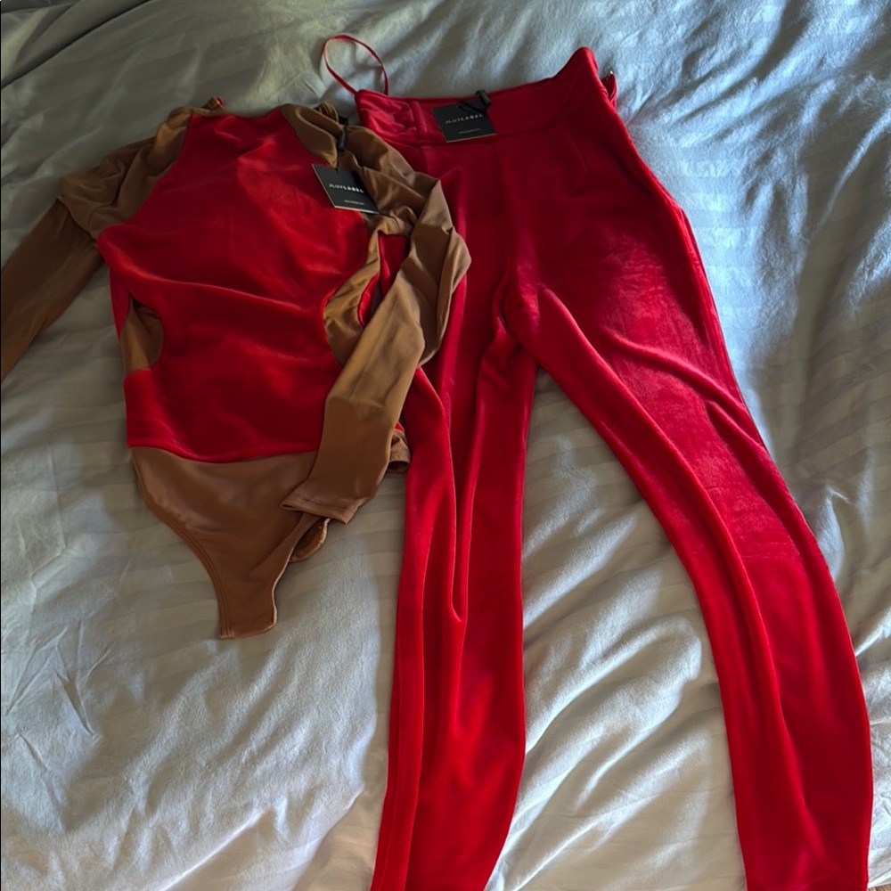 JLux Label Red and Tan Women's Jumpsuit